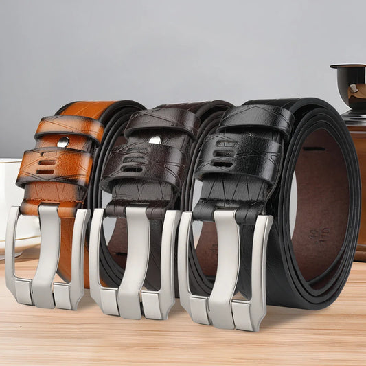 Belt, Men's Needle Buckle Belt, Genuine Leather, Pure Cowhide, Simple Youth Casual Jeans, Men's Pants Belt, Trendy for Young