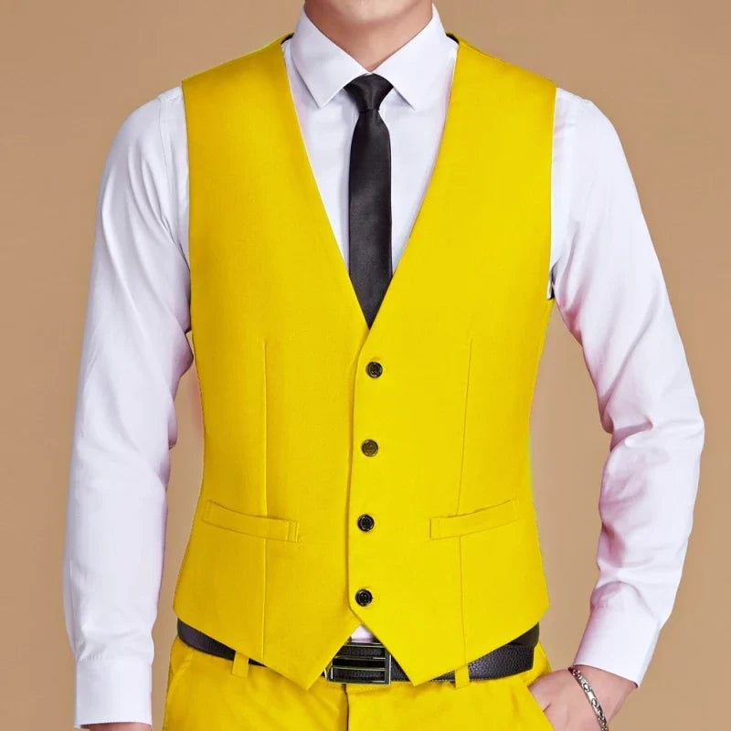 Men Vest White V Neck Solid Single Button Slim Business Formal Waistcoat Tweed Sleeveless Men Suit Vest