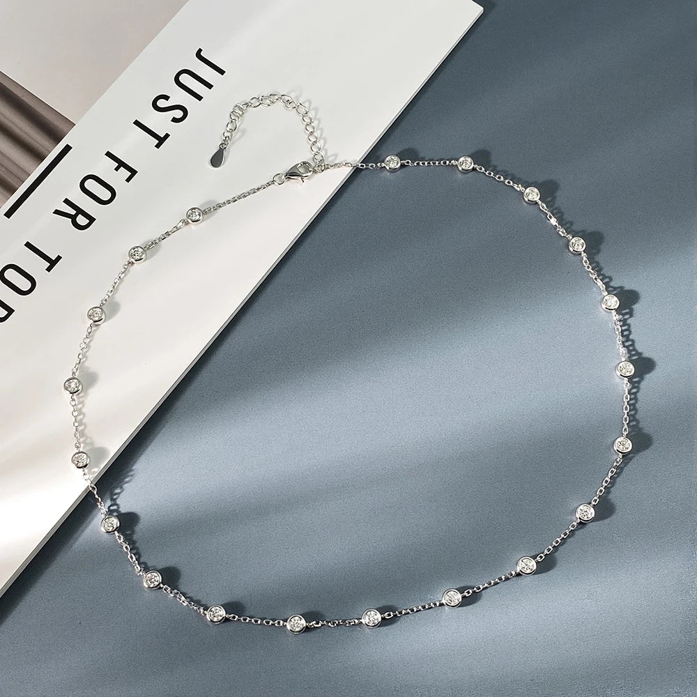3mm 4mm All Moissanite Necklace for Women 925 Sterling Silver  Round Bubble Diamond Neck Chain Chocker Fine Jewelry GRA