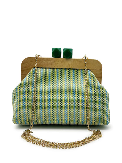 Colorful Striped PP Straw Clucth Bag for Women Wooden Clip Shell Shoulder Crossbody Bags Casual Weave Summer Beach Bag 2026