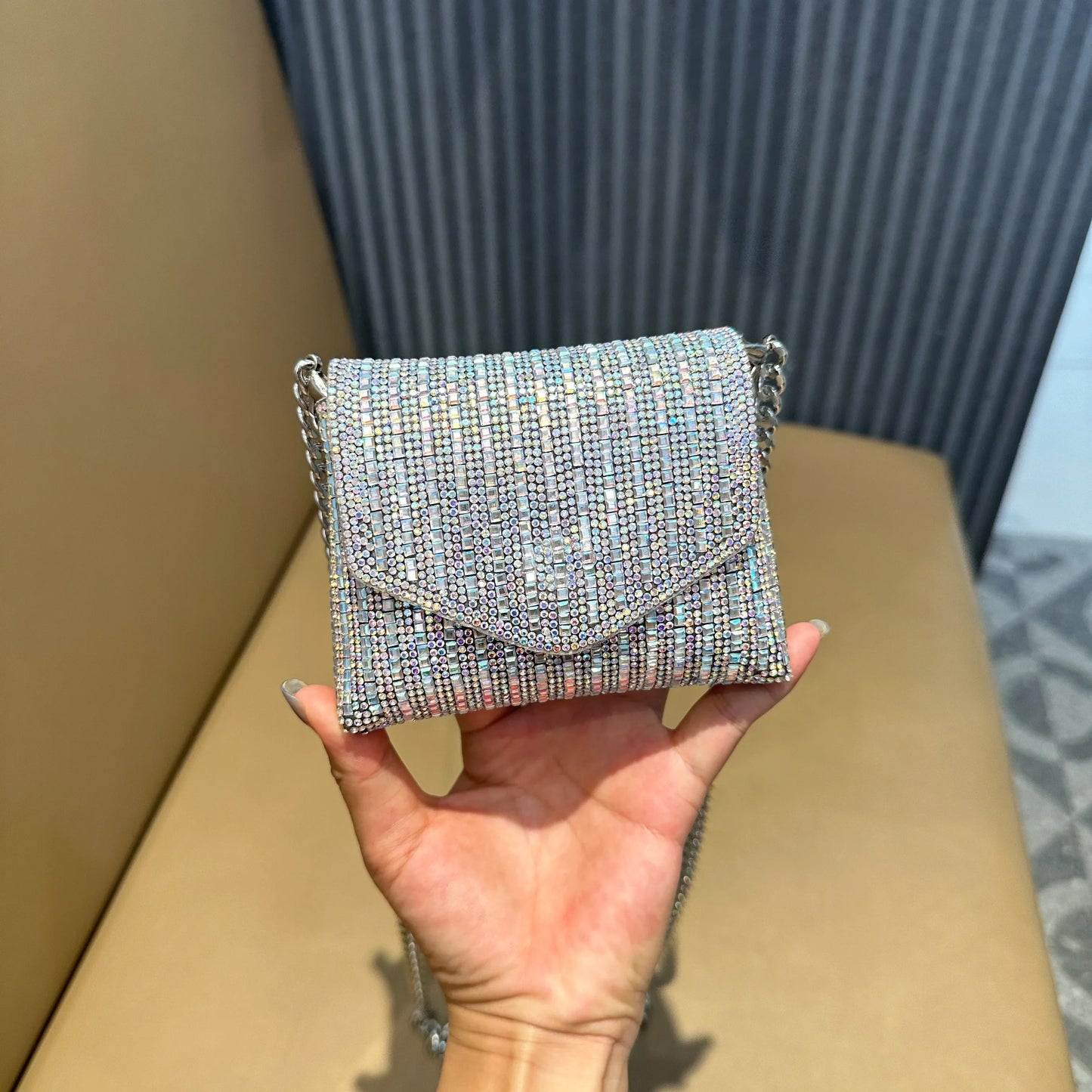 Rhinestones Bag for Women 2024 Mini Purses and Handbags Clutch Wallets Ladies PU Leather Chain Party Evening Shoulder Bag