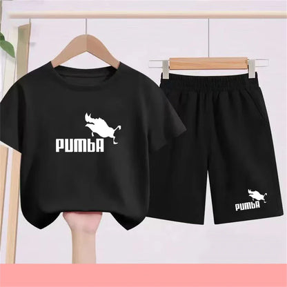 Summer Rabbit Graphics Boys Black Girls Pink Age 3-12 Tee+Shorts Suit Children Short Sleeve T-shirts Child  Casual Clothes