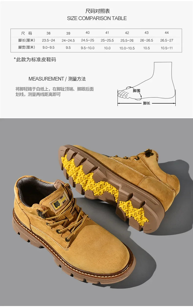 Men Genuine Leather Boots Men's English Style Thick Bottomed Work Clothes Shoes Winter Outdoor Mid Top Men's Boots