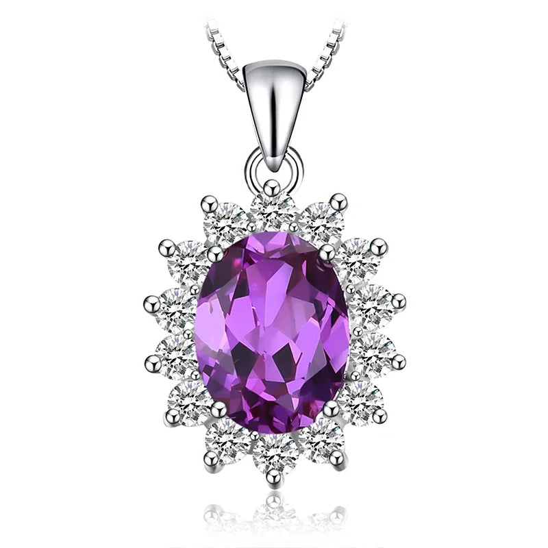 Princess Diana Created Blue Sapphire Ruby Simulated Emerald 925 Sterling Silver Pendant Necklace for WomenNo Chain