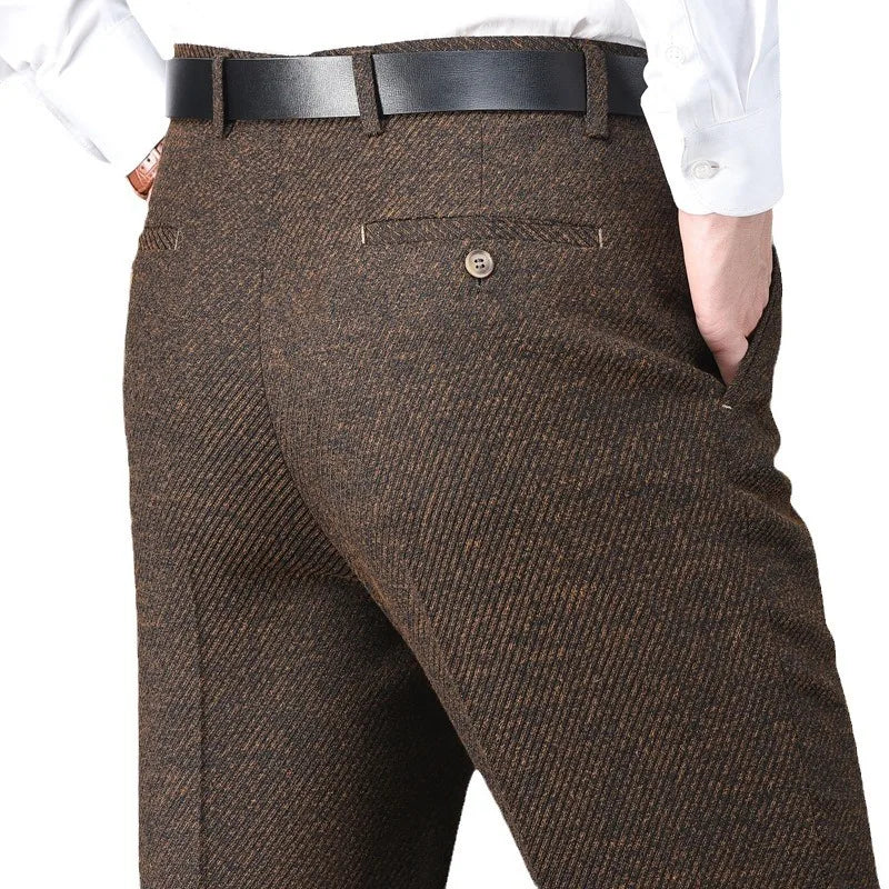 Autumn Winter Suit Pants Thicken Mens British Pants Straight Flat Loose High Waist Twill Dress Men Wool Trousers Size 40 42 44