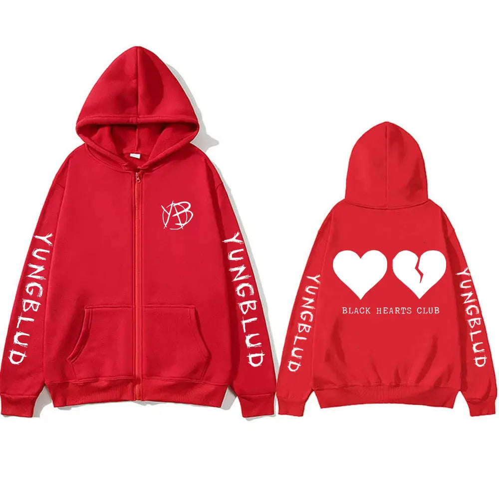 Singer Yungblud Black Hearts Club Zipper Hoodie Male Fleece Cotton Zip Up Hoodies Men Women Rock Vintage Oversized Zip Up Jacket