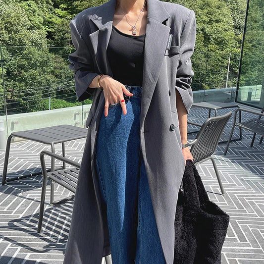 Retro High Waist Straight Leg Blue Jeans Women's Autumn Spring Season Versatile Loose Fit Long Pants Ladies Premium Denim
