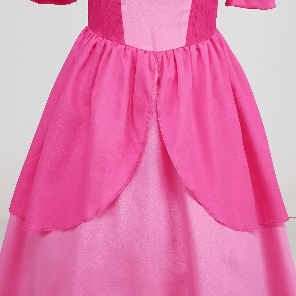 Cosplay Peach Costume for Girl Summer Bubble Sleeve Princess Elegant Dress Kids Halloween Christmas Party Dress Children Clothes