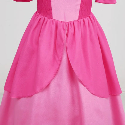 Cosplay Peach Costume for Girl Summer Bubble Sleeve Princess Elegant Dress Kids Halloween Christmas Party Dress Children Clothes