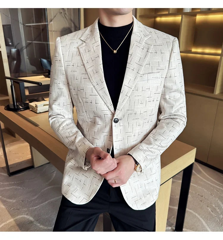 High Quality Jacquard Suit Jacket for Men 2025 Fashion Korean Style Slim Fit Business Casual Wedding Social Dress Coats 4XL-M