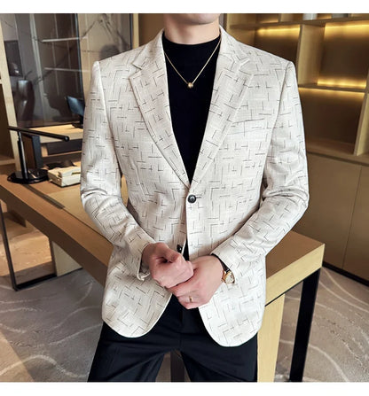 High Quality Jacquard Suit Jacket for Men 2025 Fashion Korean Style Slim Fit Business Casual Wedding Social Dress Coats 4XL-M