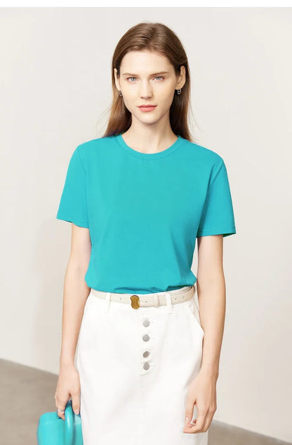 Minimalism Women T-shirts 2024 Summer New Casual Basic O-Neck Slim Short-sleeve Female Dopamine Color Solid Tees 12442327
