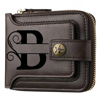 Men's Custom Wallet - Personalized Artificial Leather Men's Engraved Name and Letter Wallet, Father's Day Dad Gift, Brown