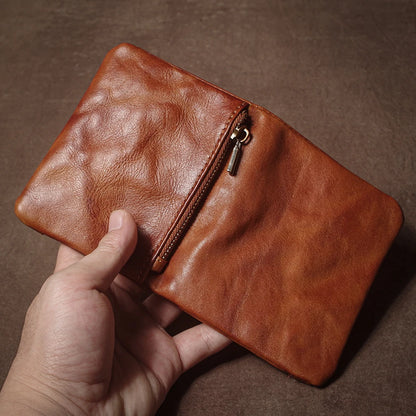 Vintage Genuine Leather Wallet For Men Women Zipper Coin Purse Driver License ID Card Holder Short Bifold Cowhide Purse