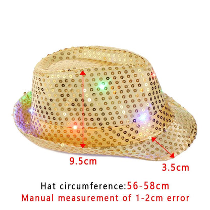 Unisex Light Up Flashing Led Fedora Trilby Jazz Hat Panama Cap Sequin
