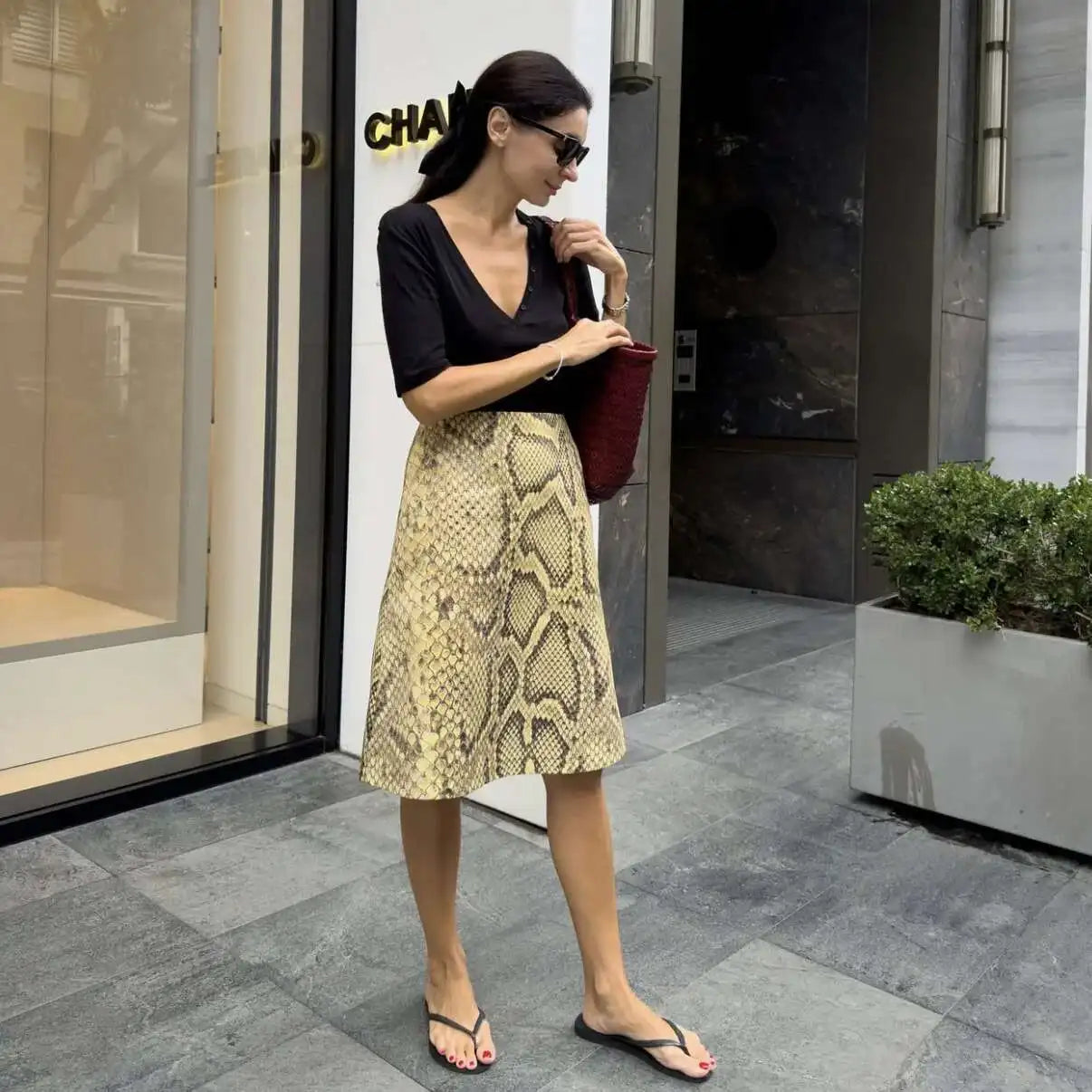 Snakeskin Printed Fashion Skirt Women's High Waist Slim Contrast Patchwork Commute Streetwear Female Vintage Y2k Skirt DDX8
