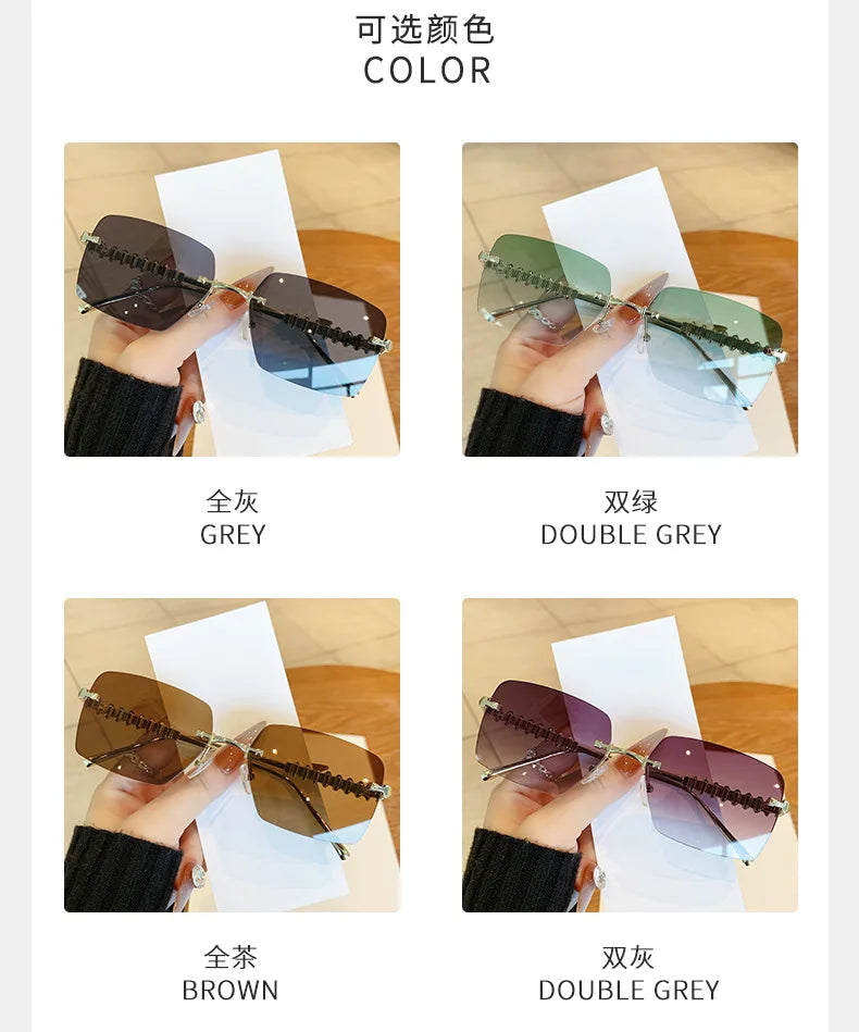 2025 Ins New Square Rimless Sunglasses Women Men Fashion Metal Rivet Legs Sun Glasses Ladies Luxury Sunshade Gafas De Sol UV400