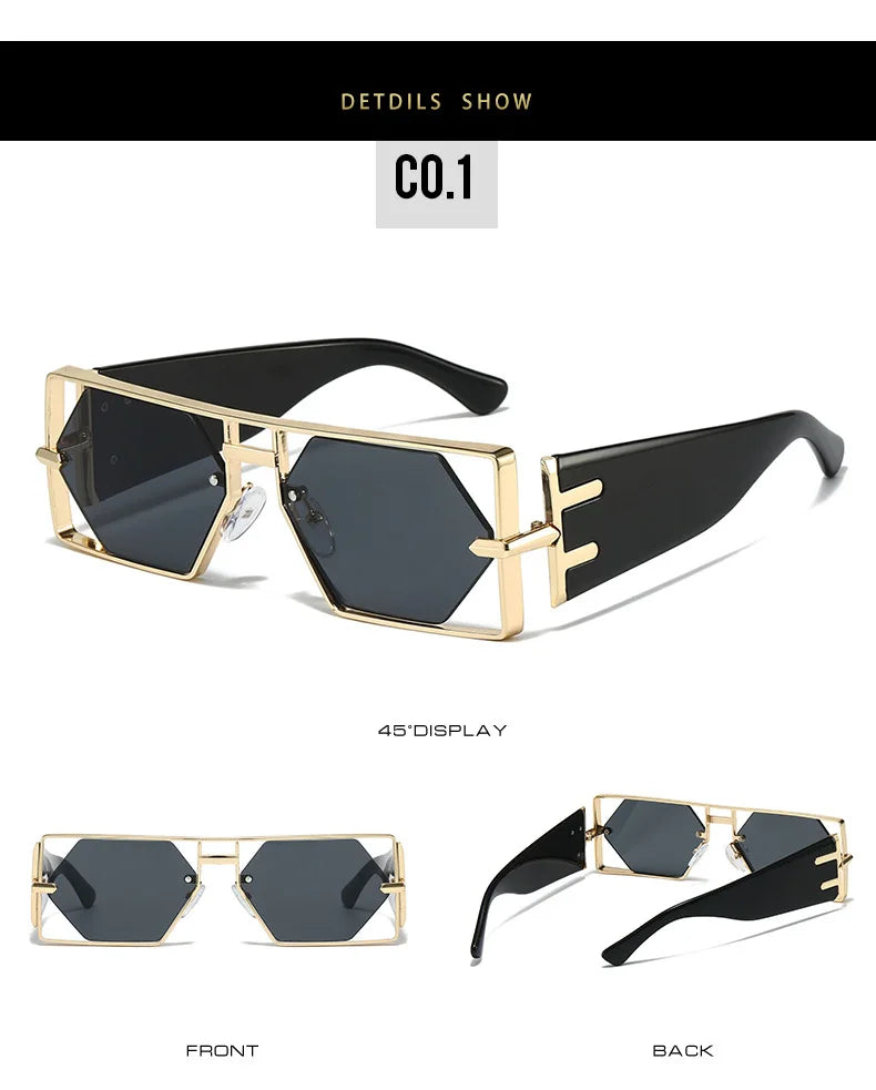 2025 New Hollow Sunglasses Men Women Hip Hop Internet Celebrities Ins Fashion Sun Glasses Ladies Female Alloy Frame Square UV400