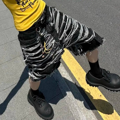 Design Sense Niche American Street Heavy-duty Washed Denim Shorts for Men and Women Summer New Style Captcha Pants
