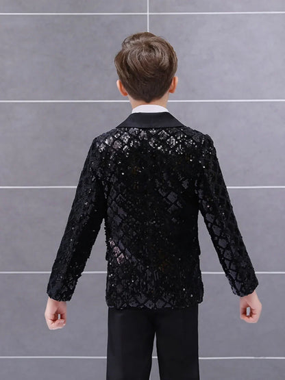 High Quality Luxury Boys Suits 3 Pieces Wedding Ring Bearer Outfit Elegant Black Kids Formal Suit Set Piano Performance Wear