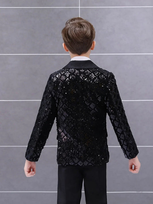 High Quality Luxury Boys Suits 3 Pieces Wedding Ring Bearer Outfit Elegant Black Kids Formal Suit Set Piano Performance Wear