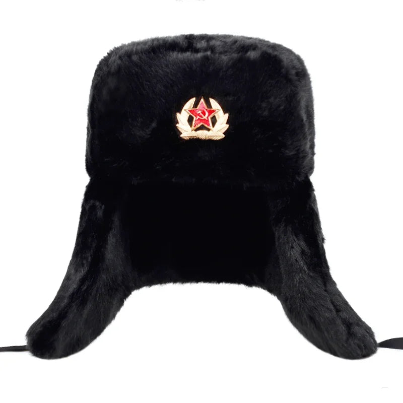 Russian bomber cap outdoor warm earmuffs men and women universal winter ski caps military badge thickened hats