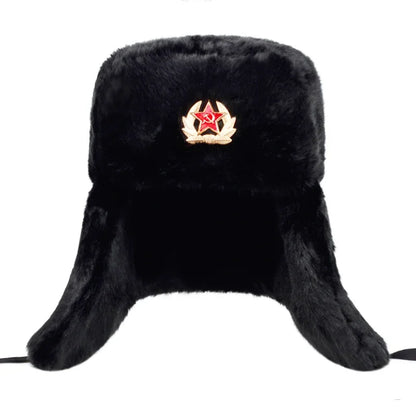 Russian bomber cap outdoor warm earmuffs men and women universal winter ski caps military badge thickened hats