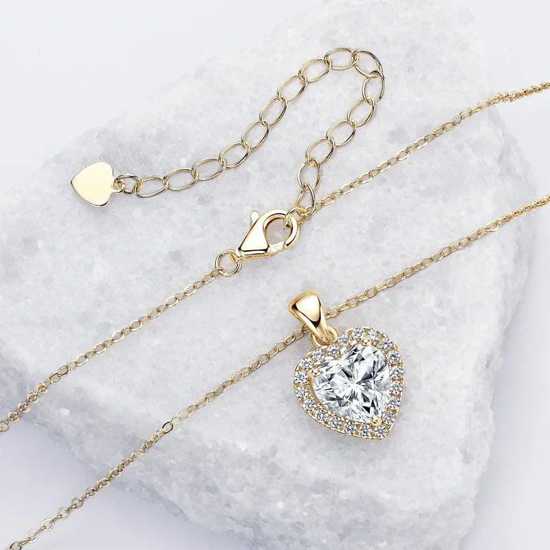 2ct D Color Moissanite Love Heart Pendant Necklaces 925 Sterling Silver Necklace Chains for Women Wedding Jewelry Gift