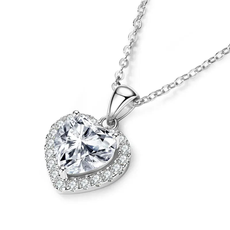 2ct D Color Moissanite Love Heart Pendant Necklaces 925 Sterling Silver Necklace Chains for Women Wedding Jewelry Gift