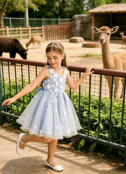 Snvdzo Princess Girls Lace Flower Girl Dress 3D Floral Sleeveless Tulle Princess Wedding Pageant Party Dresses 2026 with Big Bow