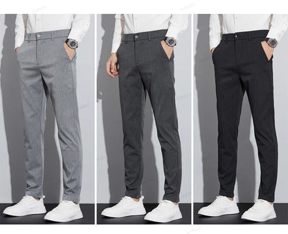 High Quality Brand Clothing Autumn Stripe Suit Pants Men Fashion Business Solid Color Office Slim Long Casual Trousers Male 28-3