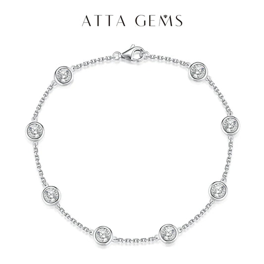Bracelet en Moissanite ATTAGEMS, Argent Sterling 925, Diamant de Couleur D 4.0mm, Bracelets de Pierres Précieuses pour Femmes, Bijoux Plaqué Rhodium