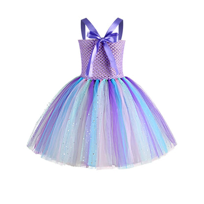 Girls Mermaid Tutu Dress Under the Sea Theme Birthday Party Carnival Costumes with Flower Headband Ocean Halloween Dresses 1-12Y