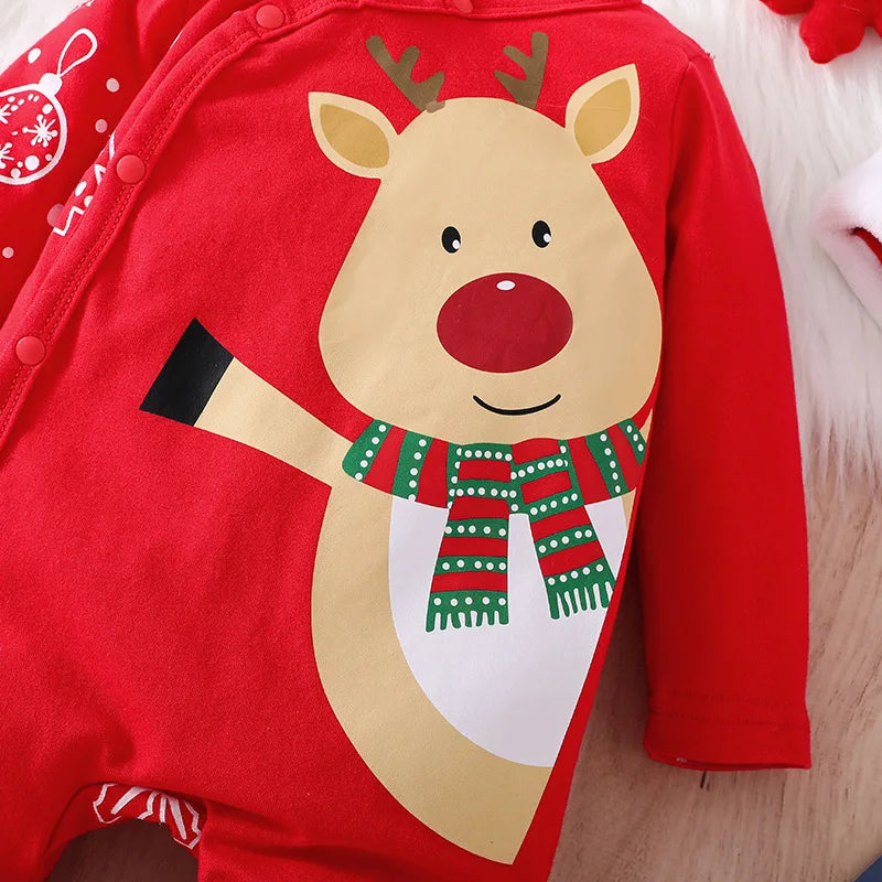 Prowow 0-18M Baby Christmas Costume Cartoon Deer Jumpsuit With Santa Hat Christmas Baby Romper For Newborn New Year Costume