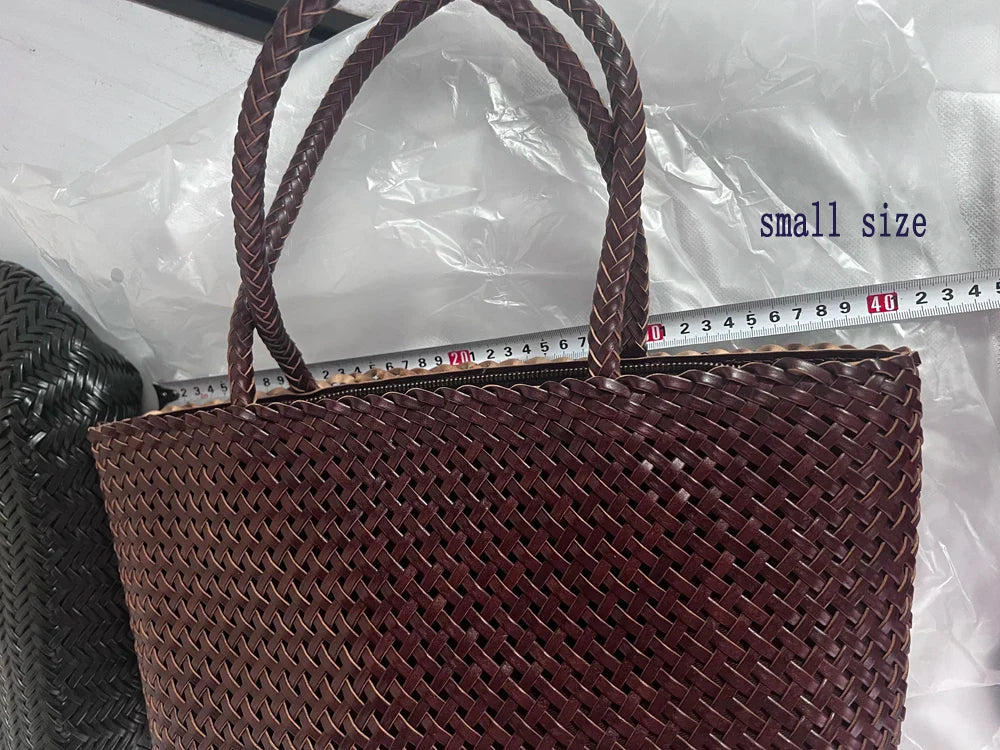 Women Leather Handbag Romantic Big Handmade Woven Totes Female Cowhide Big Holiday Bucket Bag Causal Beach Shoulder Handbags