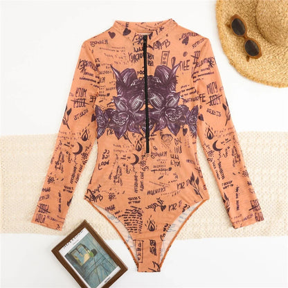 One Piece Sun Protection Swimwear 2026 Women Long Sleeved Print Swimsuit Female Sports Bathers Swimming Bodysuit Beach купальник