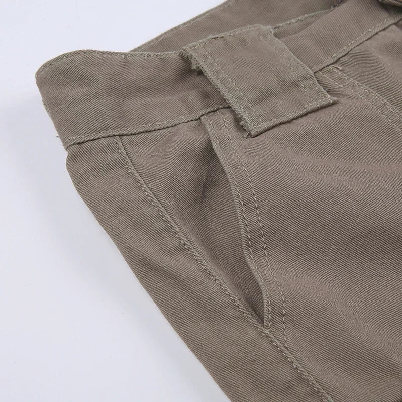 American Retro Washed Pocket Straight Leg Workwear Shorts for Female Boyfriend Mid Waist Casual Jeans Loose Pants Trendy Ins