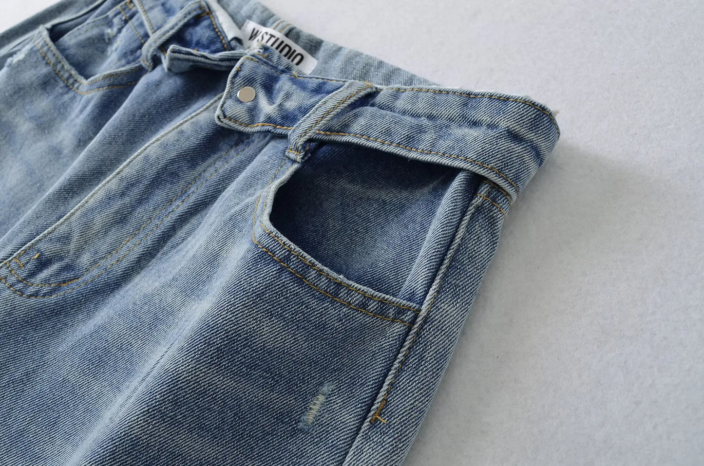 American Retro Cuffed High Waist Slimming Casual Denim Jeans Women's Autumn Versatile Loose Straight Leg Floor-Length Pants