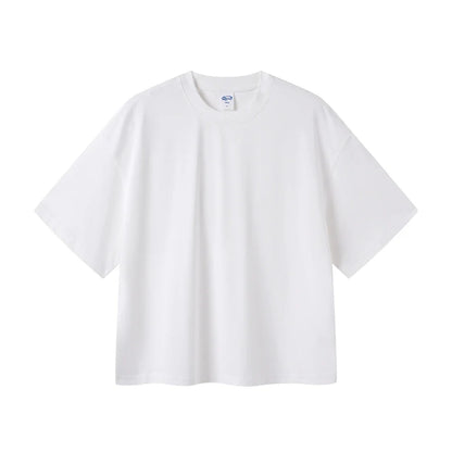 New Men Summer Boxy 275gsm Cotton T-Shirts Retro Unisex Oversized Short Version Basic T Shirt Brand Tees HY1070