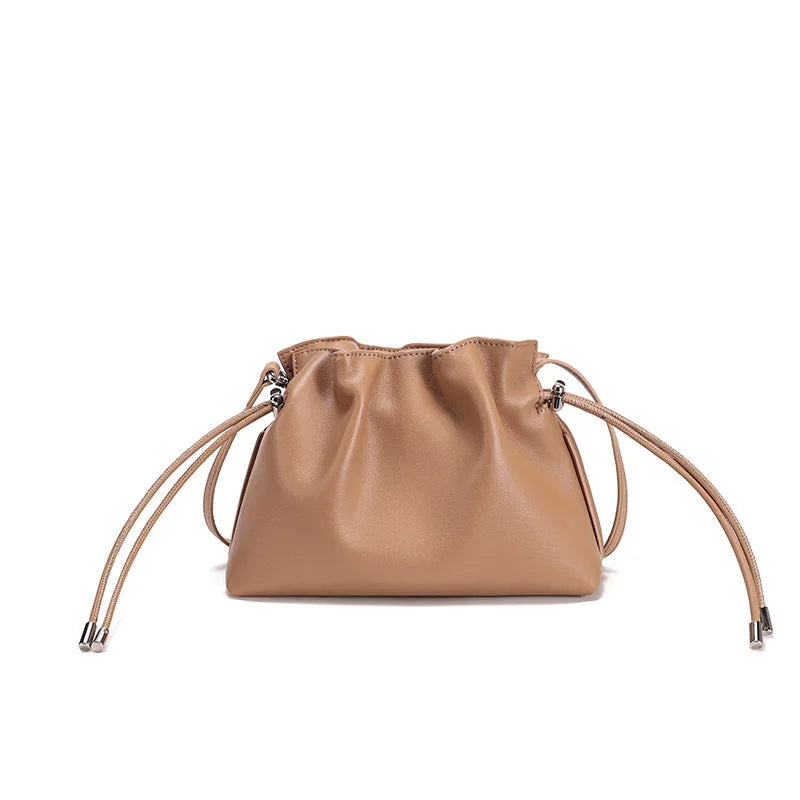 Luxury Pleated Cloud Crossbody Bag - Premium Genuine Leather Drawstring Shoulder Purse, Versatile Small Bag for Elegant Lady