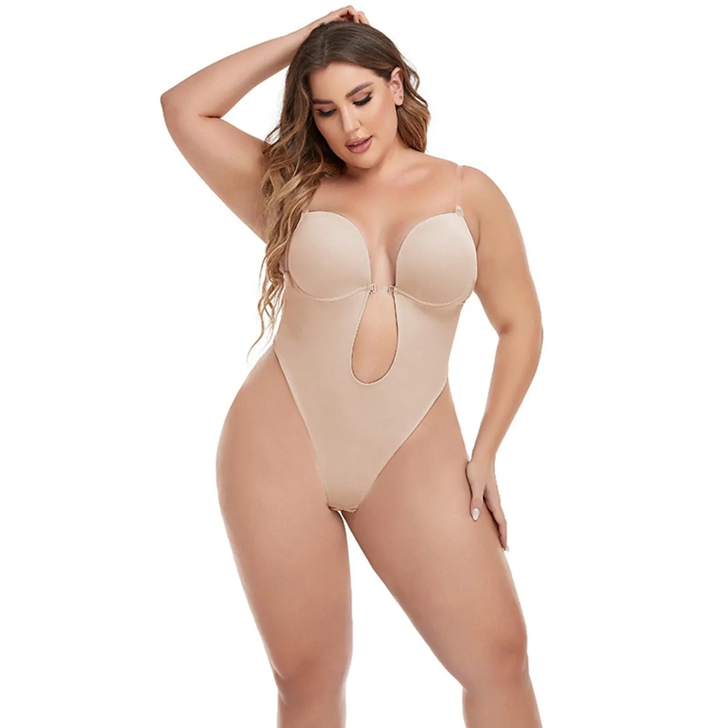 Invisible Shaper Bra Bodysuit Women Corset Backless Deep V U-Plunge Thong Waist Trainer Clear Strap Padded Push Up Shapewear