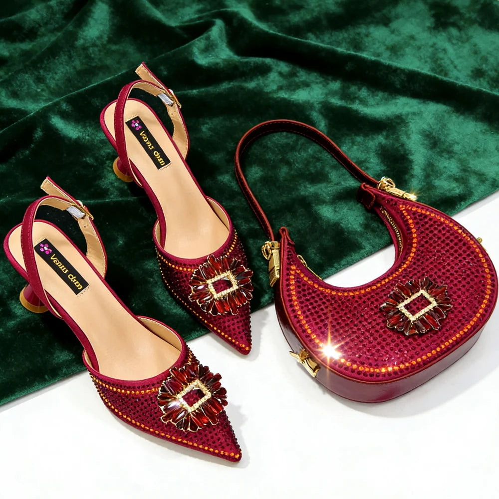 Stylish Nigerian Women's Party Shoe and Handbag Set – Classic Pointed Toe Medium Heel Footwear for Special Occasions
