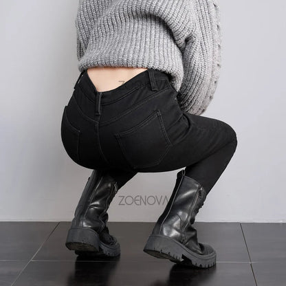 New Women Thick Velvet Jeans Fleece Warm Korean Fashion High Waist Skinny Elastic Pants Jean Casual Legging Winter 2023