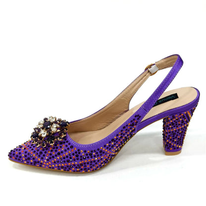 Nigerian Women Heel Party Ladies Italian Design Shoes And Bag Set Decorated with Rhinestone Handbag Wedding Party