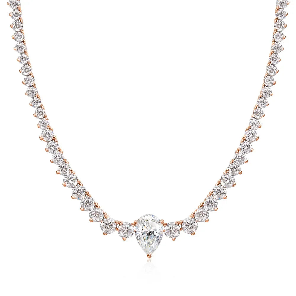 GRA Certified Moissanite Tennis Necklace with 4ct Pear Cut Pandent Solid 925 Silver Wedding Tennis Necklaces for Women
