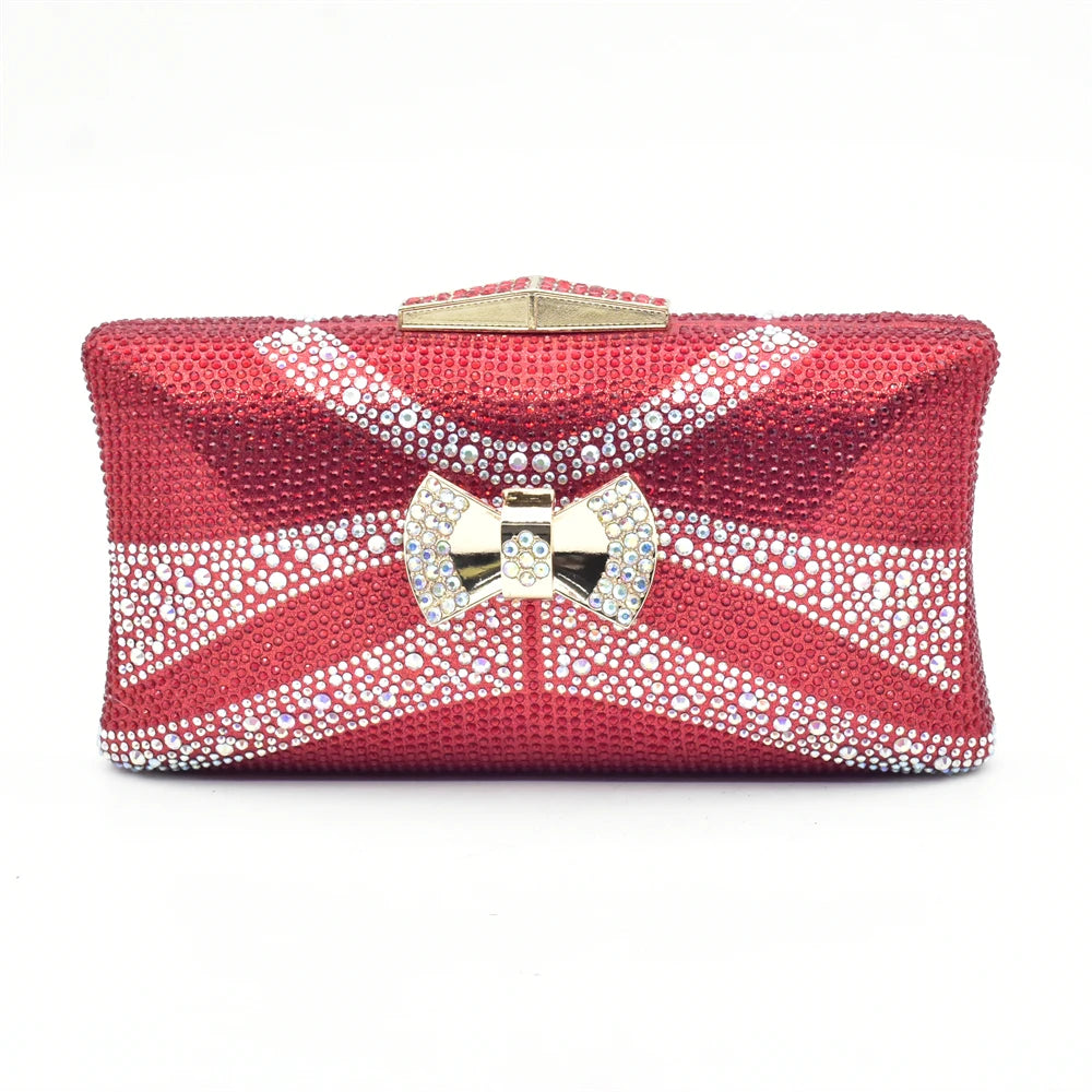Latest Red Color Italian Ladies Shoes and Bag Sets Decorated with Rhinestone African Matching Shoes and Bags Italian In Women