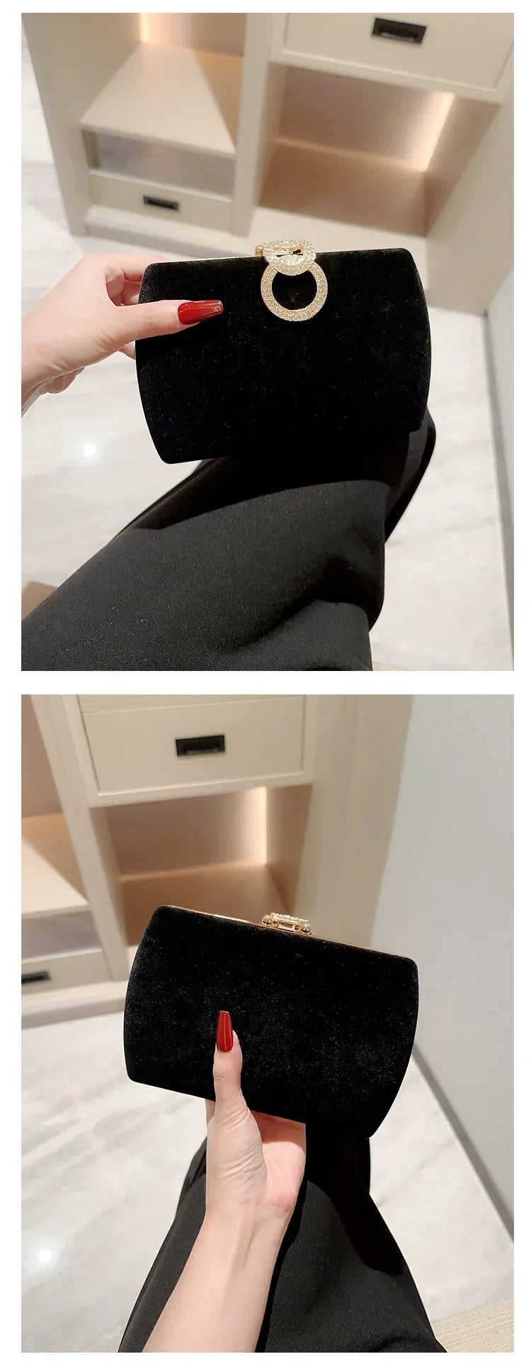 Ladies Autumn Winter Velvet Box Dinner Bag Sparkly Rhinestone Decoration Banquet Bag Clutch Evening Dress Bag Party