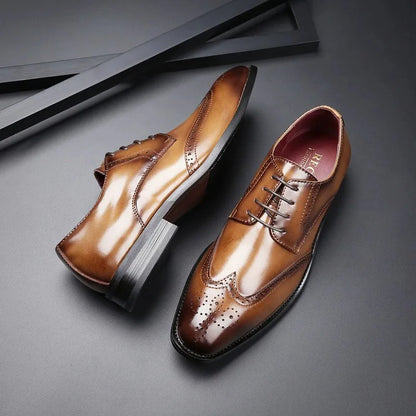 Top Quality Hard Cow Leather Pattern Men Formal Wedding Dress Shoes Pointed Toe Gentleman Men Brogues Oxfords New Spring