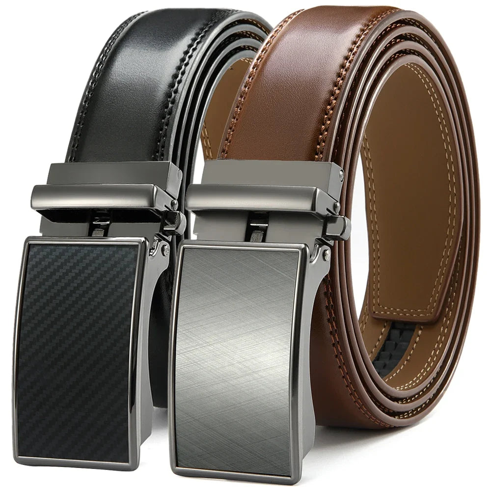 Mens Leather Belt  Automatic Genuine Leather Belts Leisure Fashion Ratchet Belts for Men Pants Waistband Ремень