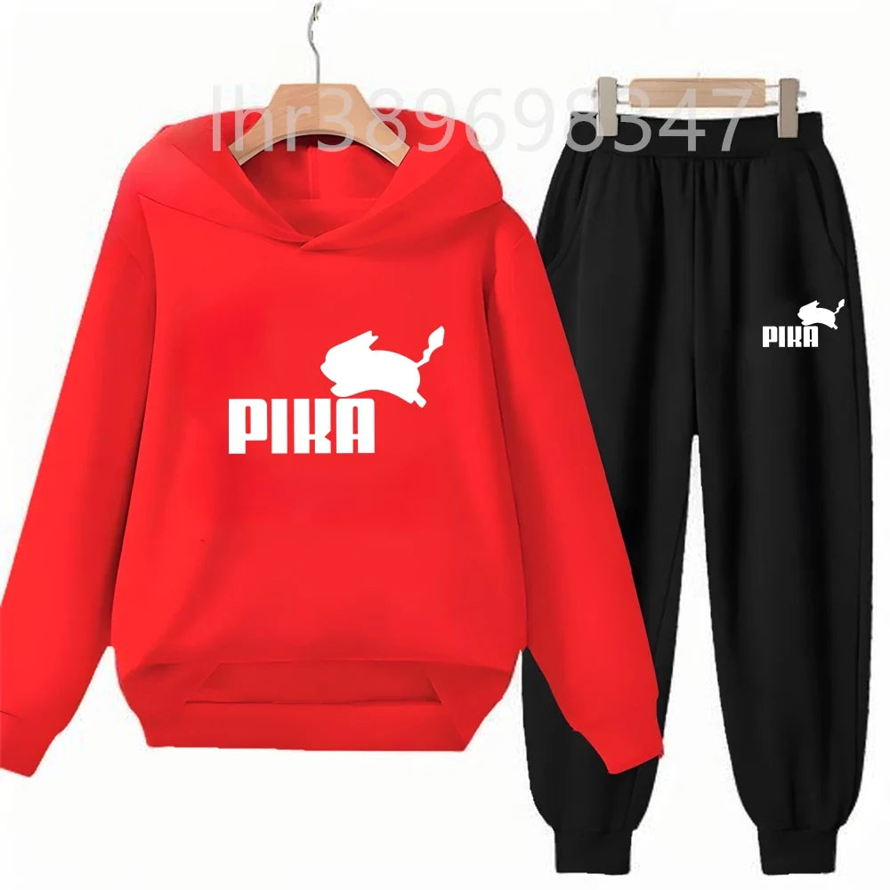 Children's Suit Hoodies Top+Bottom Girls Pink Boy Black Age 3-12 Coat Casual Toddler Sweatshirt Little White Rabbit Clothing